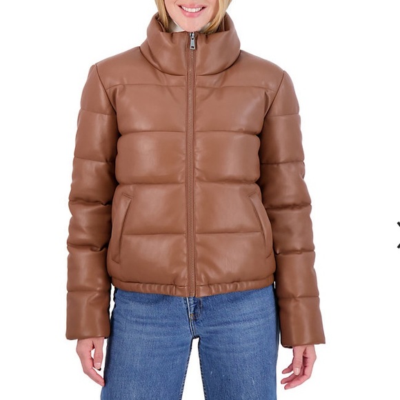 Sebby Jackets & Blazers - NWOT Sebby Faux Brown Leather Puffer